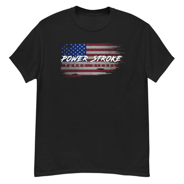 Power Stroke Diesel American Flag T-Shirt in black from Aggressive Thread
